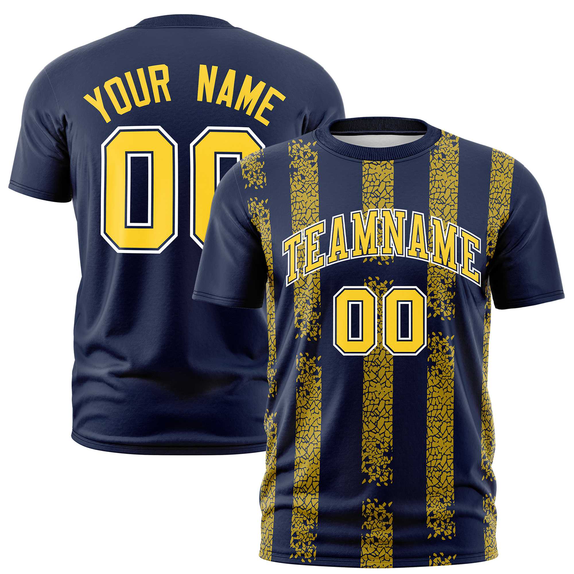 Custom Navy Gold01 Personalized Chunky Striped Pattern Performance T-Shirt