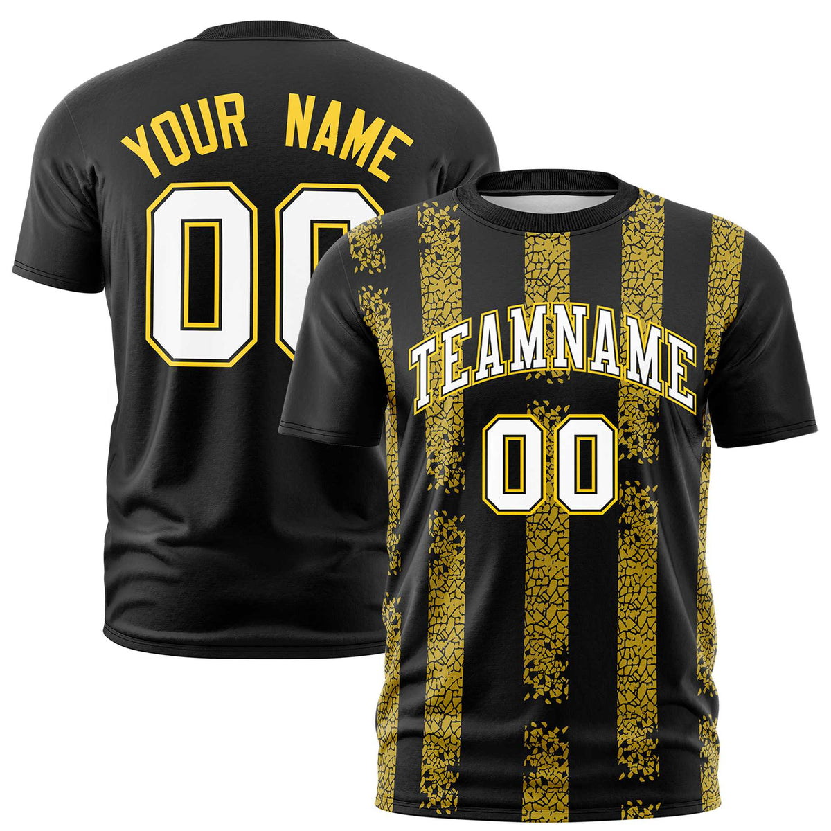 Custom Black Gold01 Personalized Chunky Striped Pattern Performance T-Shirt