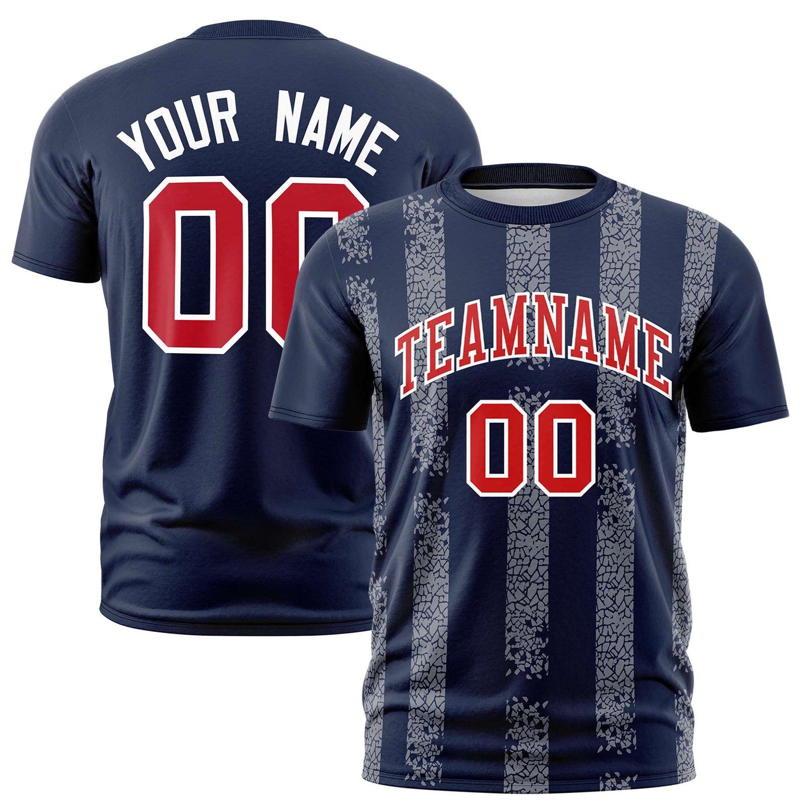 Custom Navy Gray Personalized Chunky Striped Pattern Performance T-Shirt