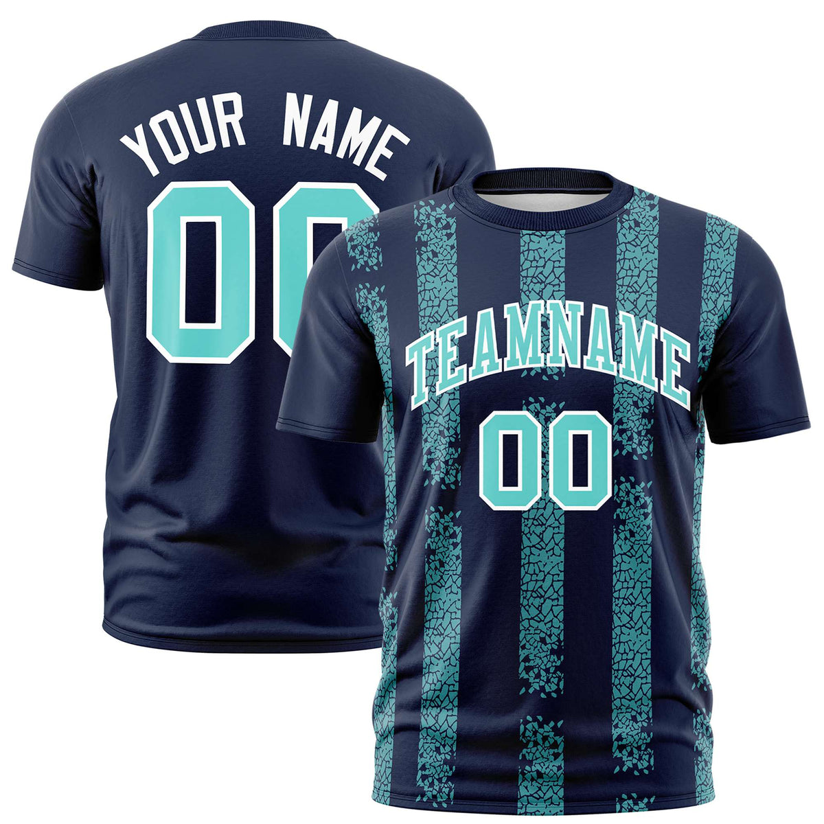 Custom Navy-Sky Blue Personalized Chunky Striped Pattern Performance T-Shirt