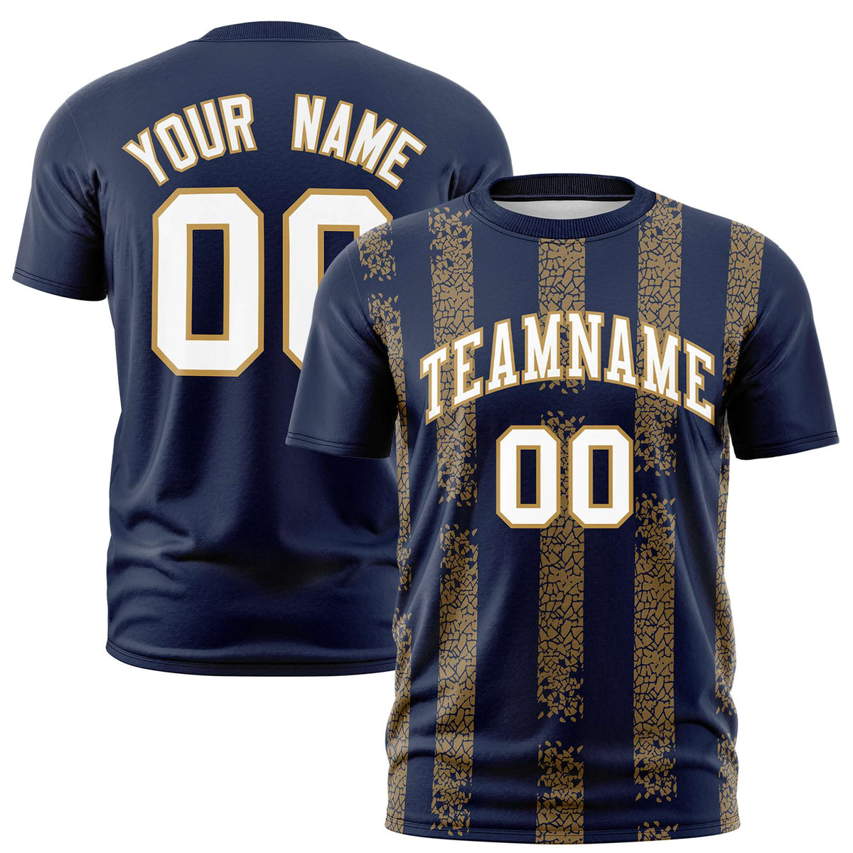 Custom Navy Gold Personalized Chunky Striped Pattern Performance T-Shirt