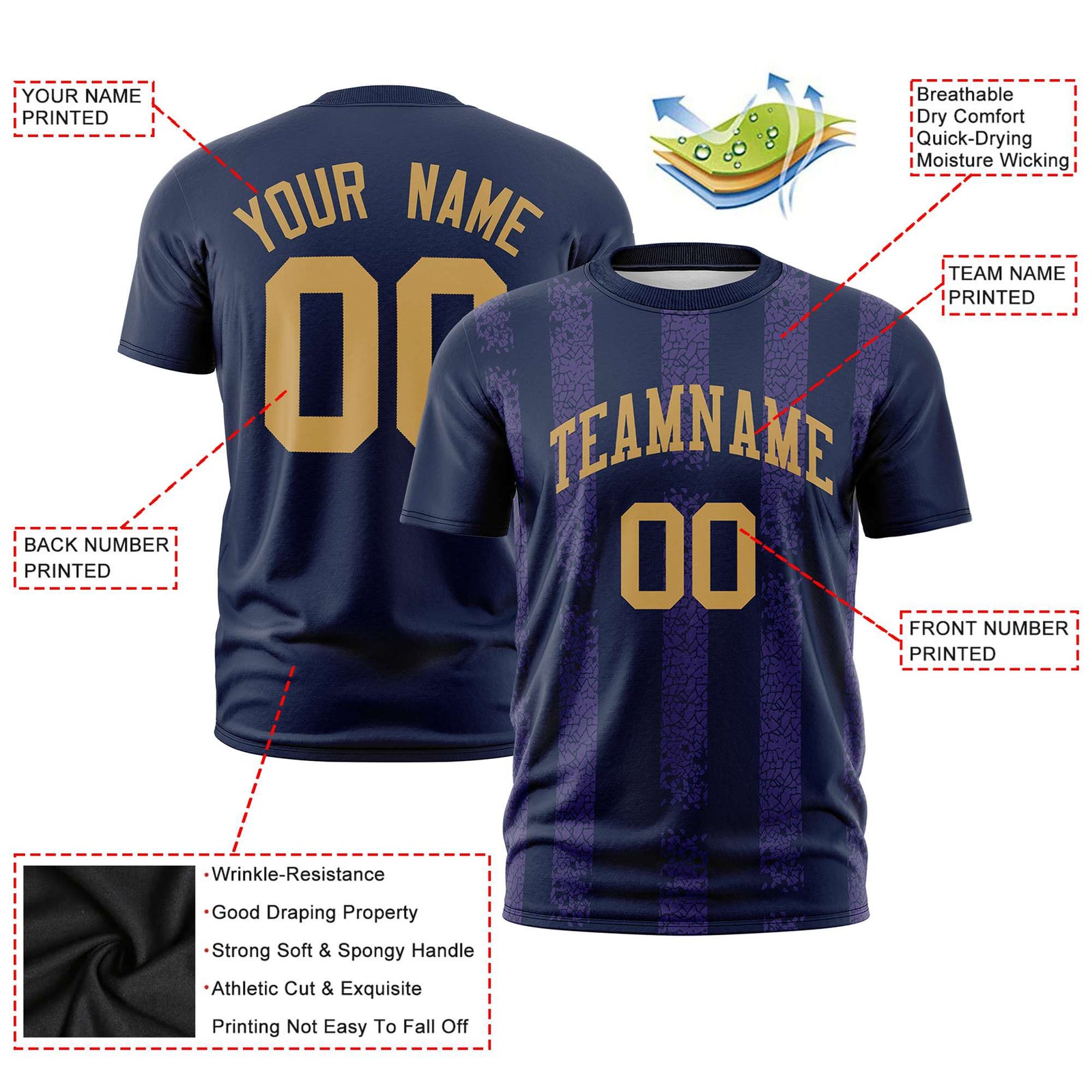 Custom Navy Purple Personalized Chunky Striped Pattern Performance T-Shirt