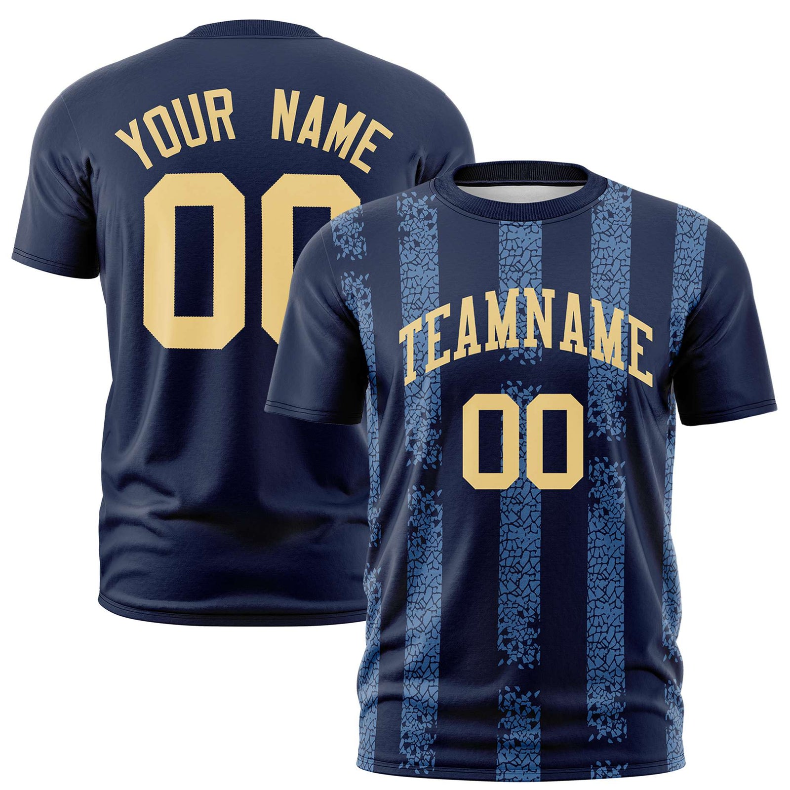Custom Navy-Light Blue Personalized Chunky Striped Pattern Performance T-Shirt