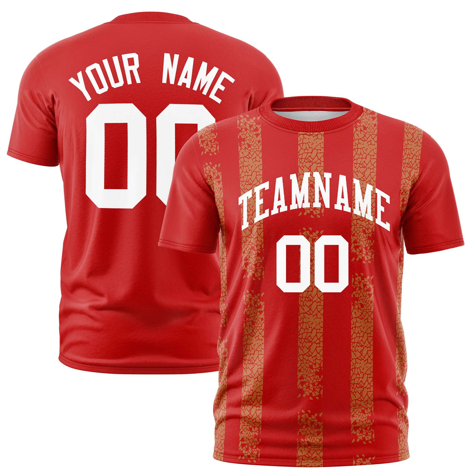 Custom Red-Old Gold Personalized Chunky Striped Pattern Performance T-Shirt