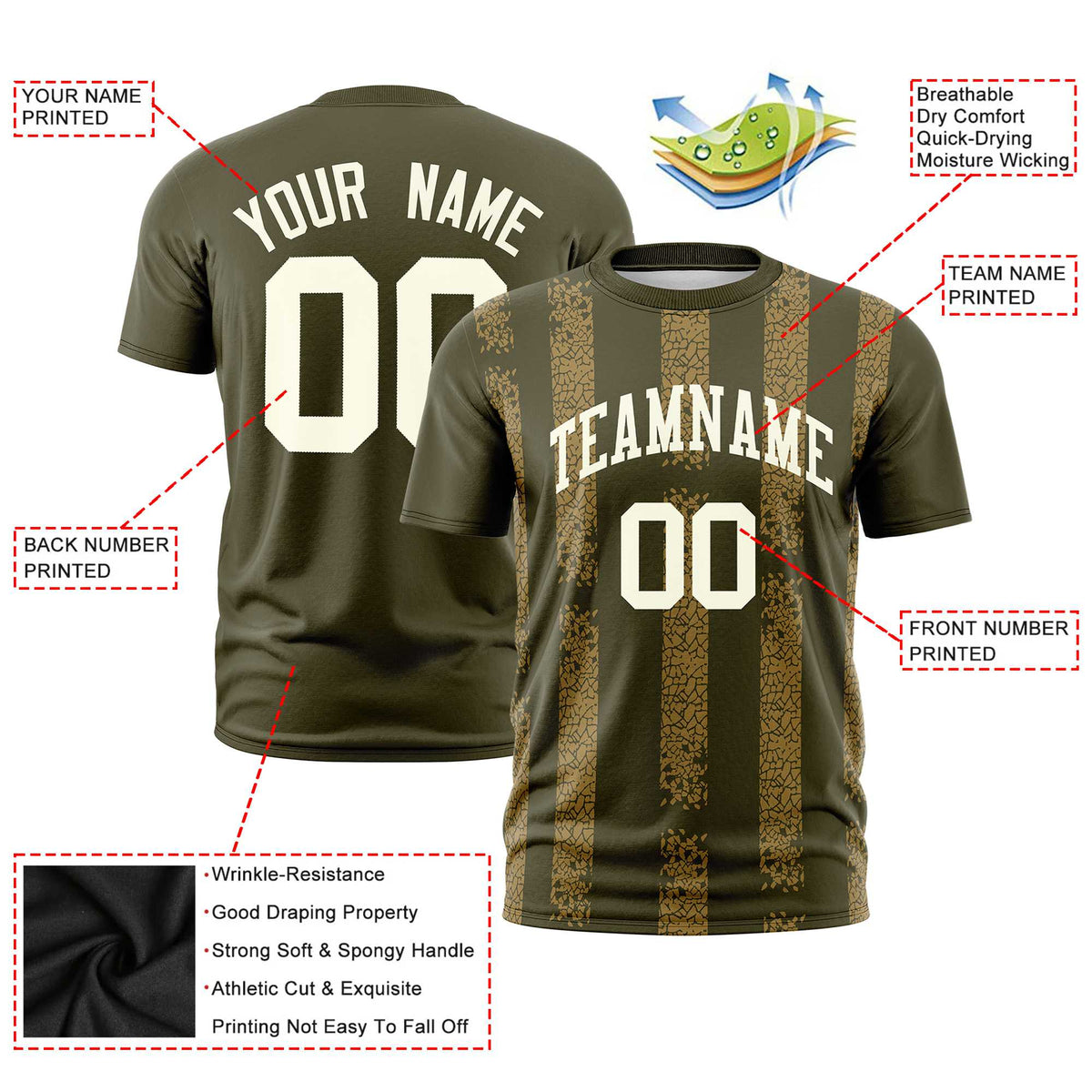 Custom Olive-Old Gold Personalized Chunky Striped Pattern Performance T-Shirt
