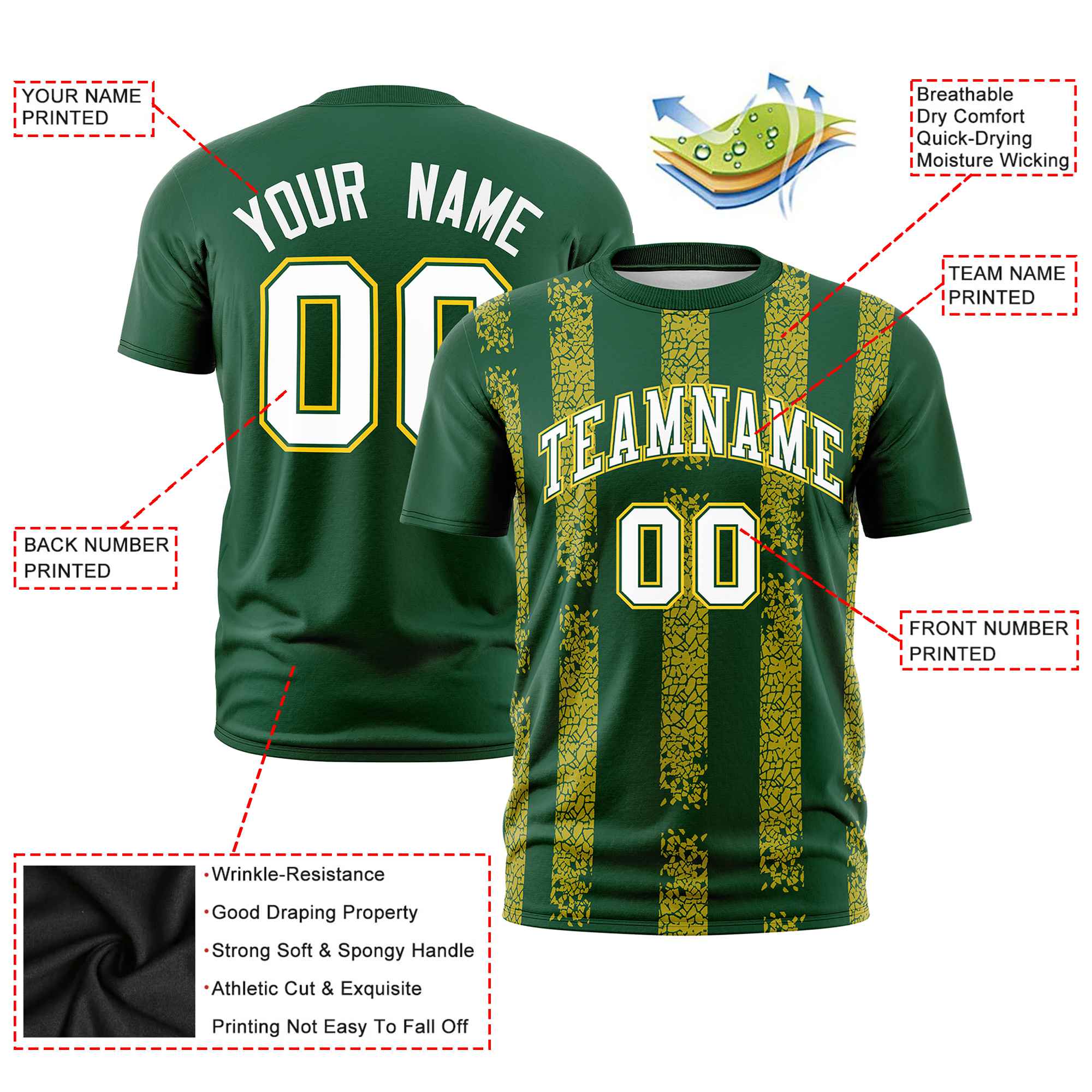 Custom Green-Gold 01 Personalized Chunky Striped Pattern Performance T-Shirt