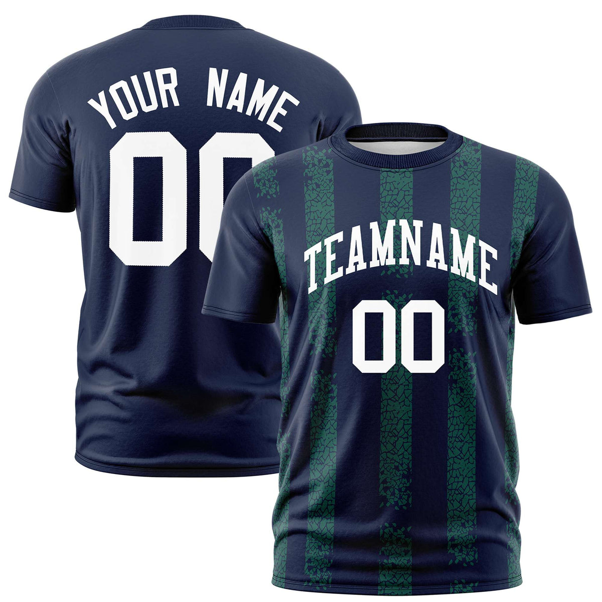 Custom Navy Teal Personalized Chunky Striped Pattern Performance T-Shirt