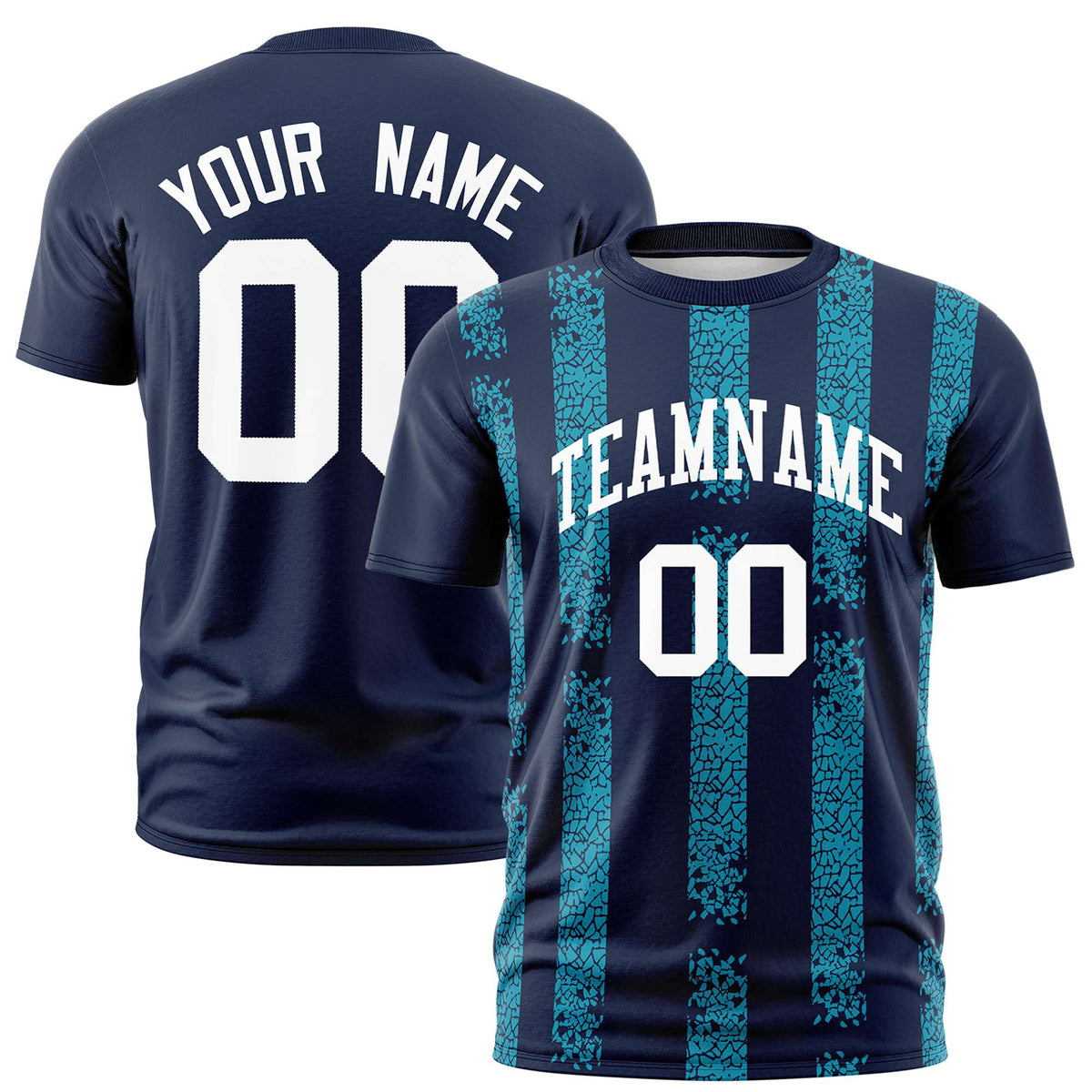 Custom Navy-Sky Blue Personalized Chunky Striped Pattern Performance T-Shirt
