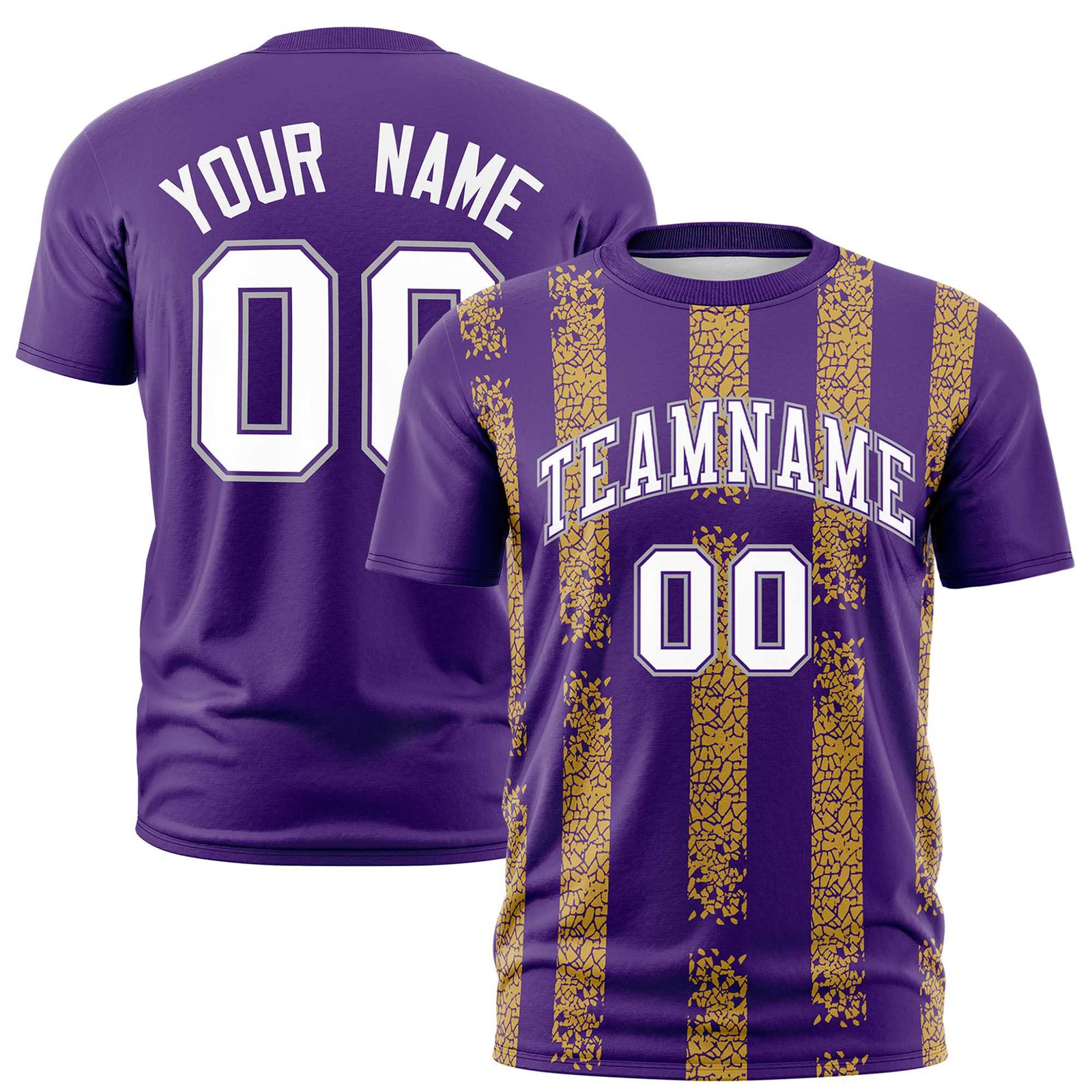 Custom Purple Gold01 Personalized Chunky Striped Pattern Performance T-Shirt