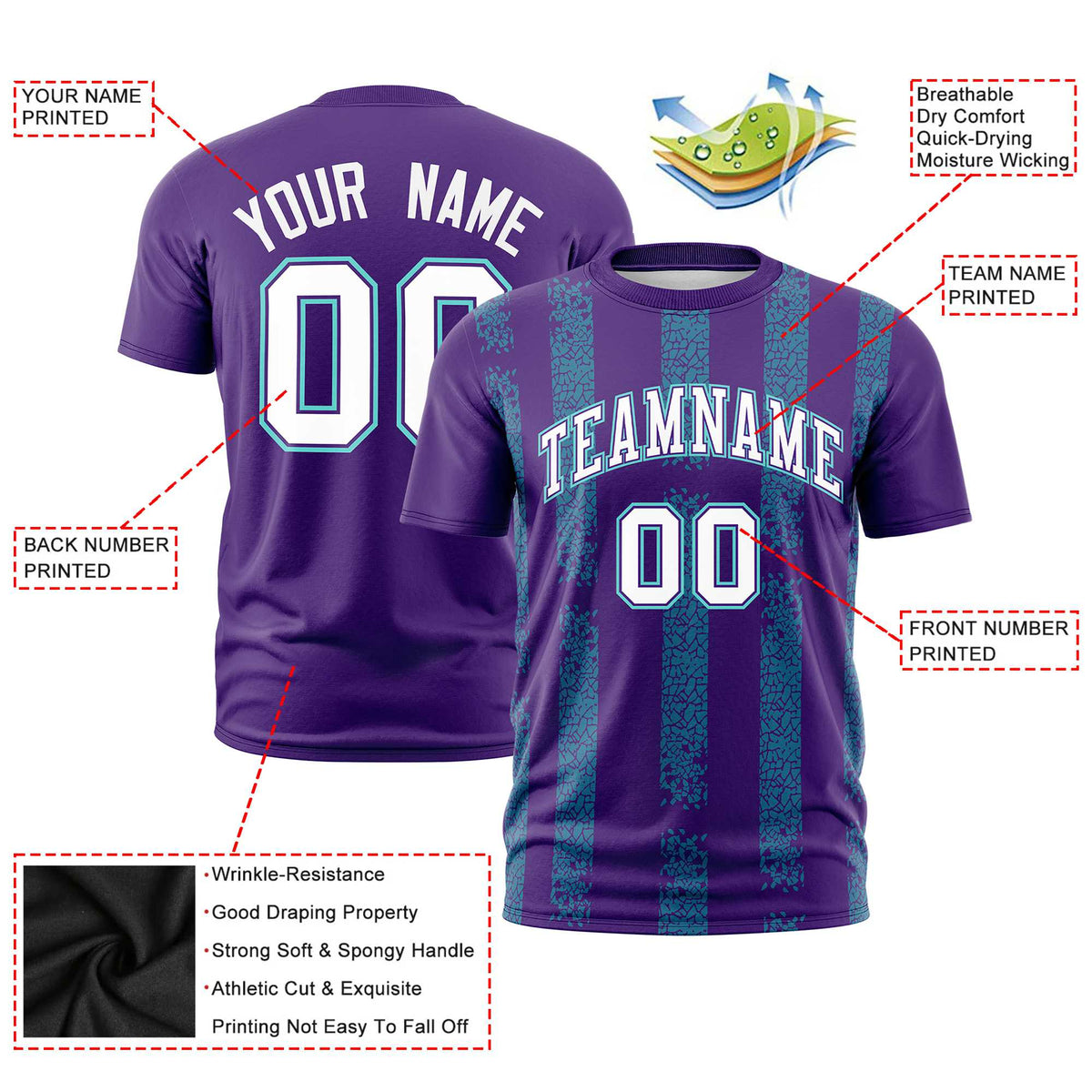 Custom Purple-Sky Blue Personalized Chunky Striped Pattern Performance T-Shirt