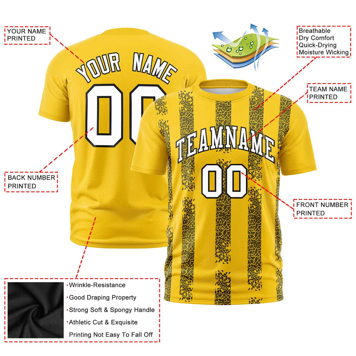 Custom Gold01 Black Personalized Chunky Striped Pattern Performance T-Shirt