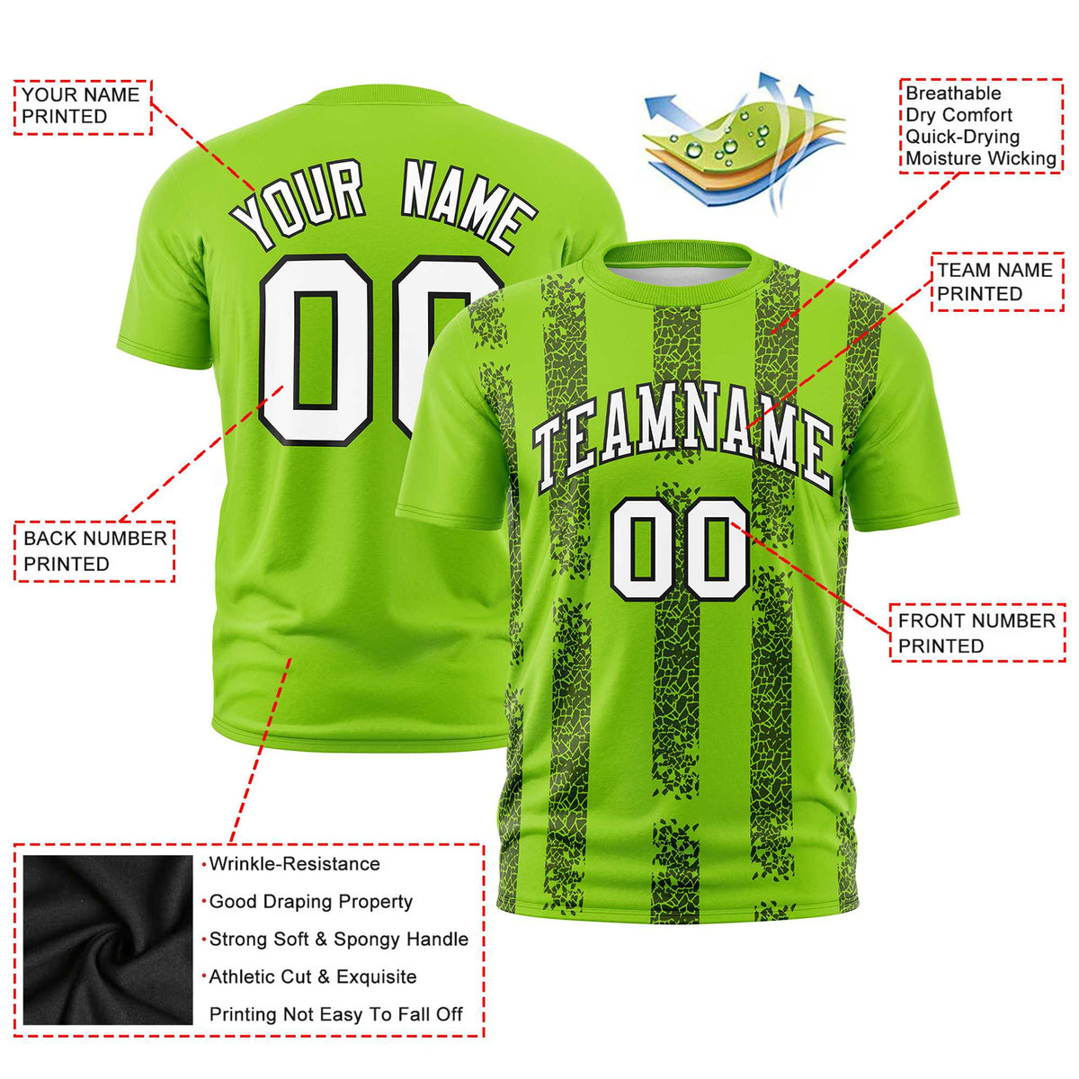 Custom Neon Green Black Personalized Chunky Striped Pattern Performance T-Shirt