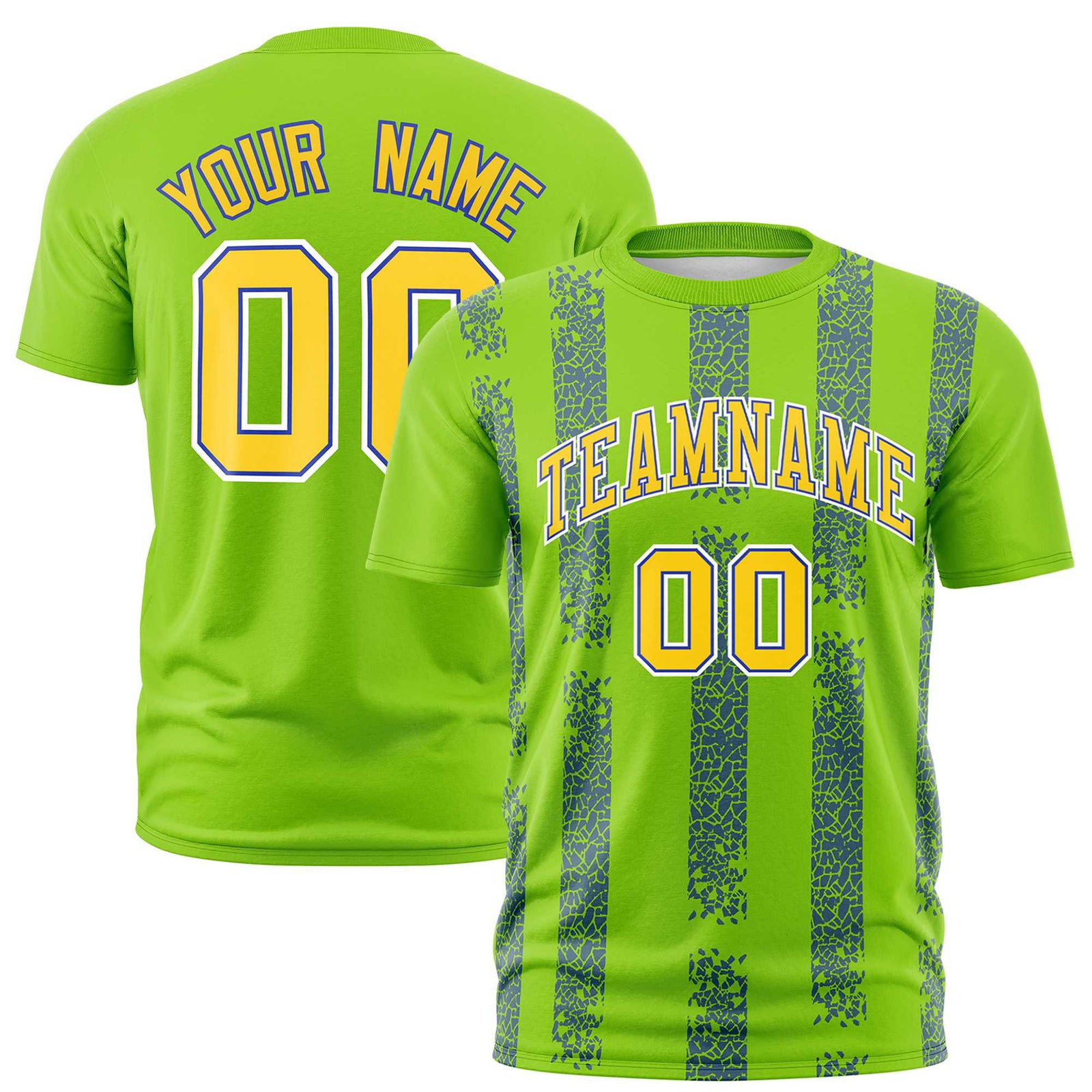 Custom Neon Green Royal Blue Personalized Chunky Striped Pattern Performance T-Shirt