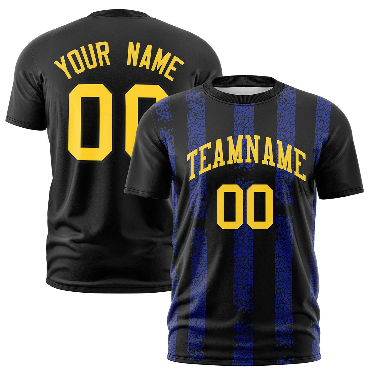 Custom Black Royal Blue Personalized Chunky Striped Pattern Performance T-Shirt
