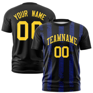 Custom Black Royal Blue Personalized Chunky Striped Pattern Performance T-Shirt - Style 1
