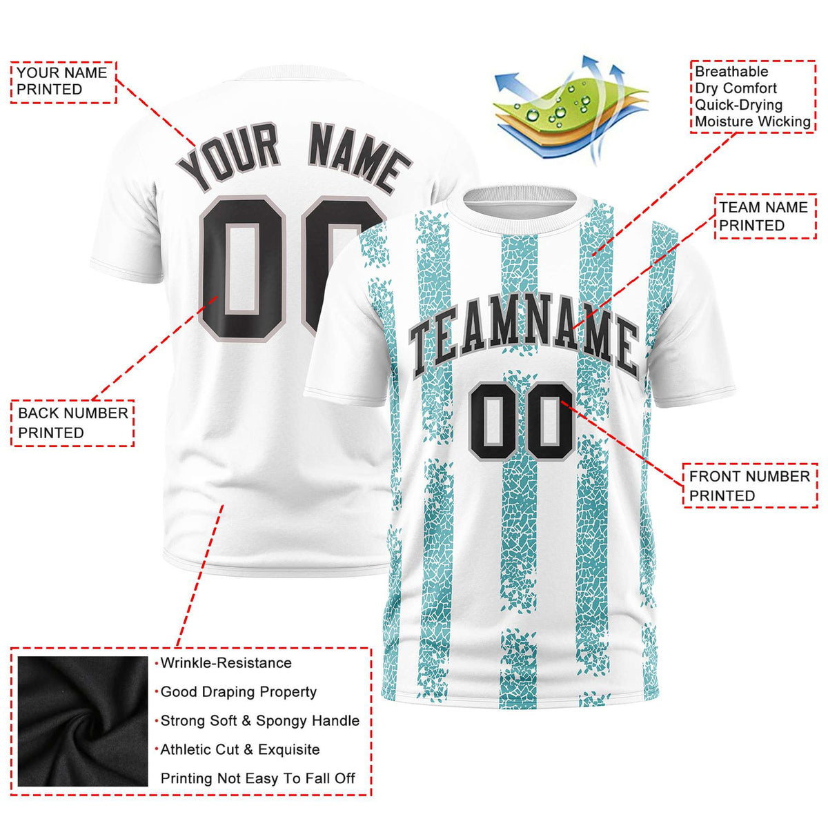 Custom White Aqua Personalized Chunky Striped Pattern Performance T-Shirt