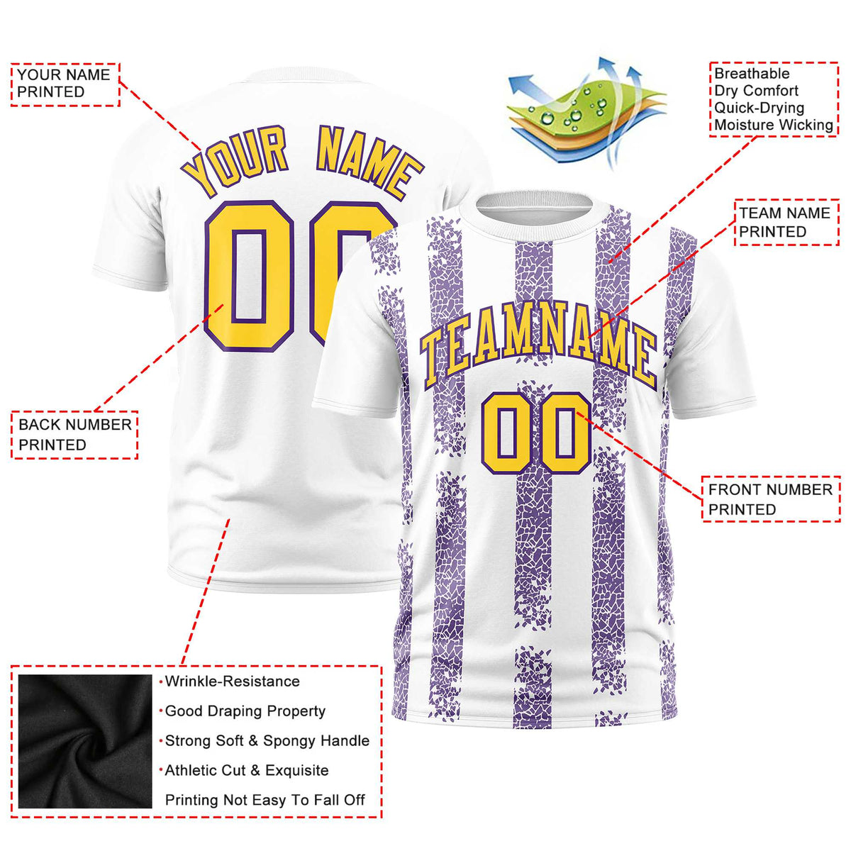 Custom White Purple Personalized Chunky Striped Pattern Performance T-Shirt