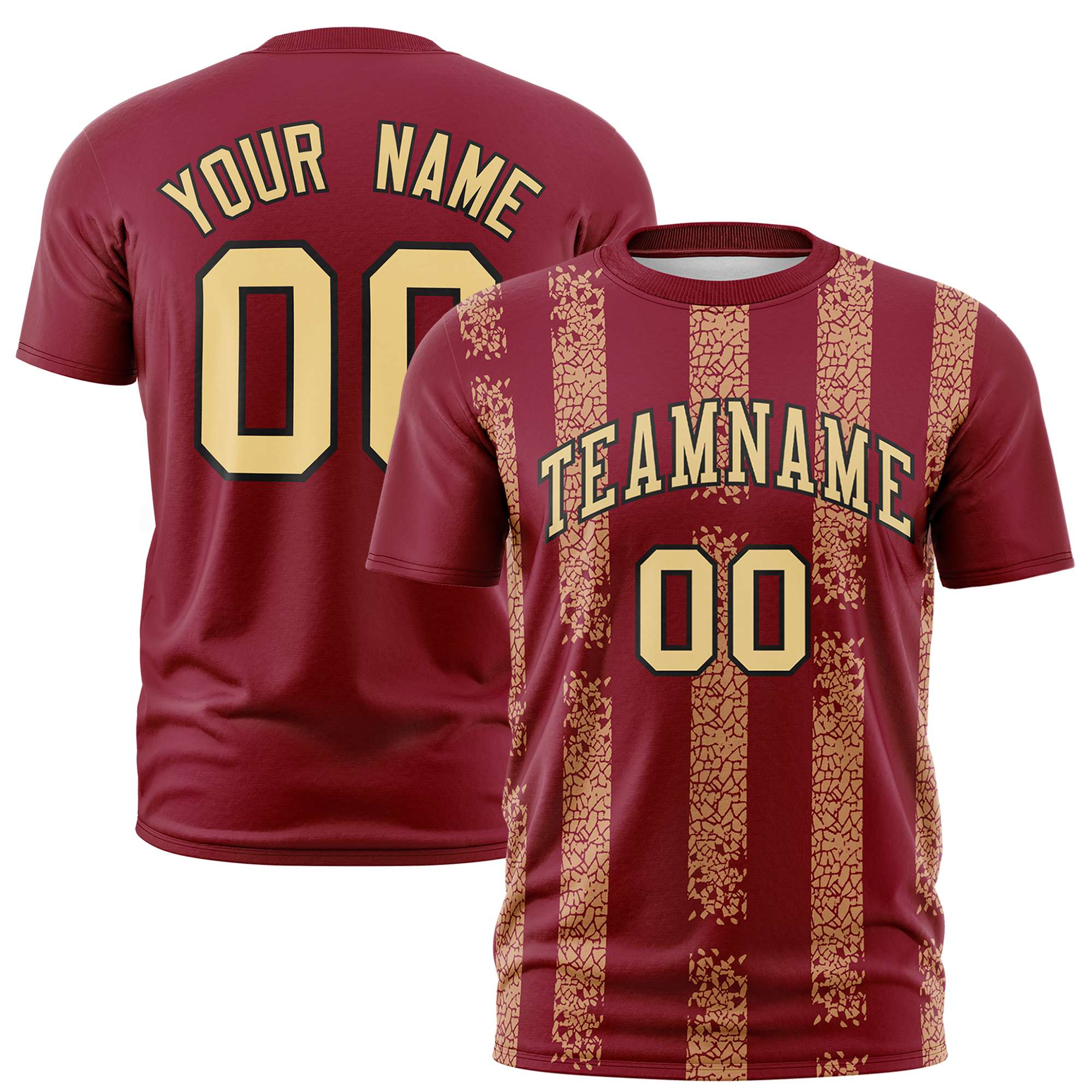 Custom Crimson Old Gold Personalized Chunky Striped Pattern Performance T-Shirt