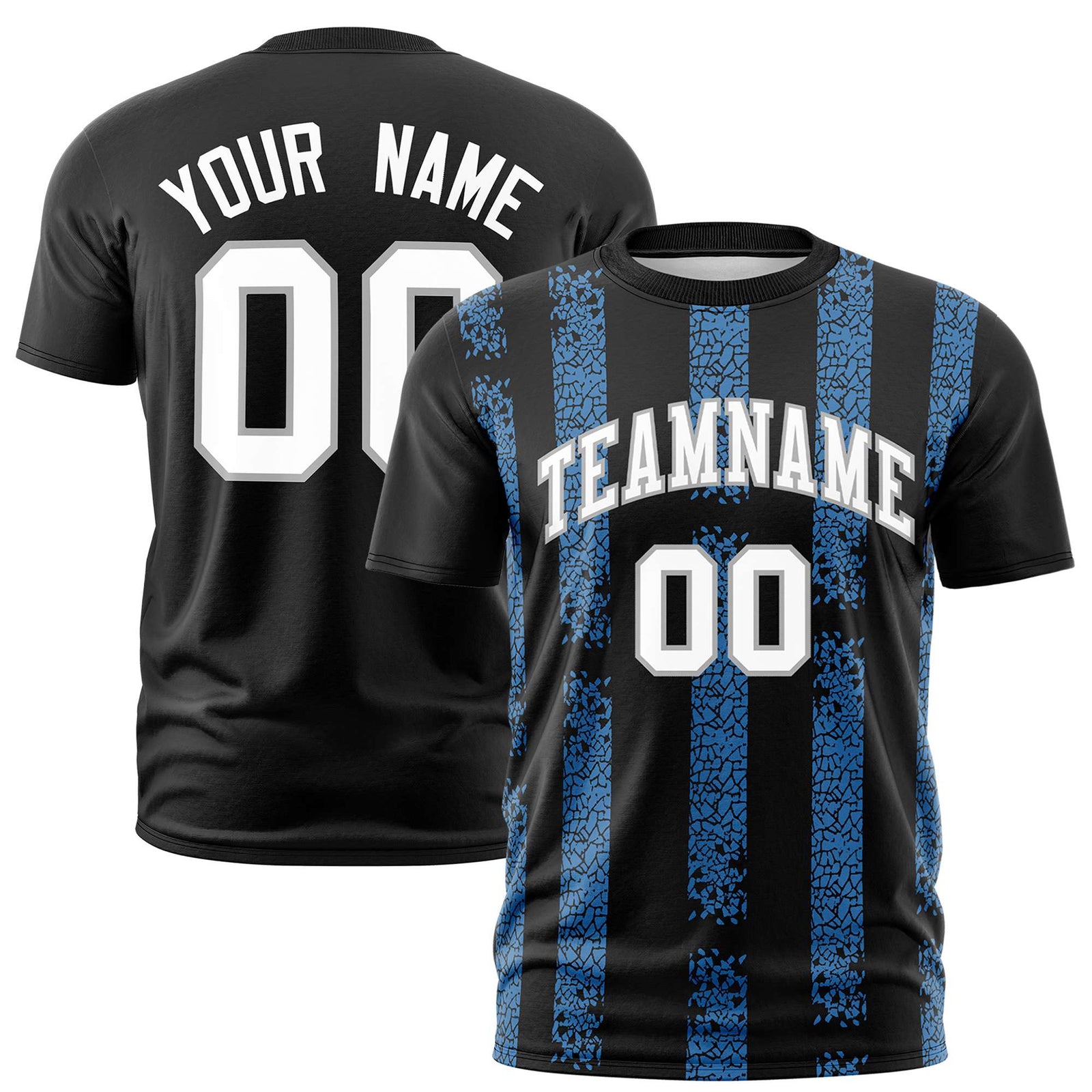 Custom Black Powder Blue Personalized Chunky Striped Pattern Performance T-Shirt