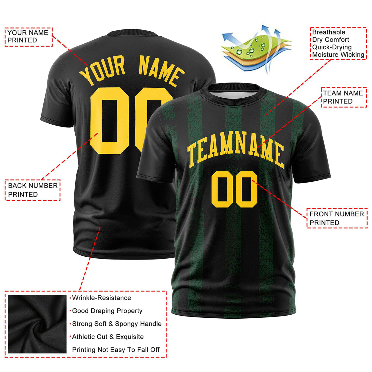 Custom Black Green Personalized Chunky Striped Pattern Performance T-Shirt