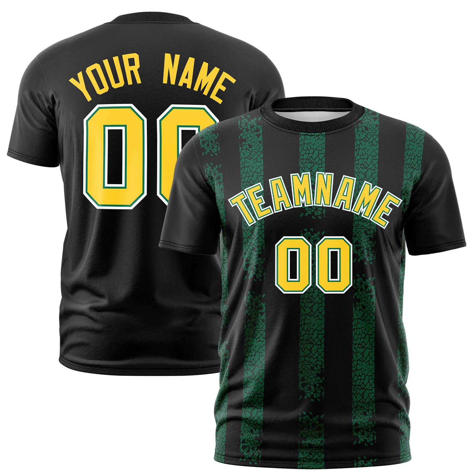 Custom Black-Kelly Green Personalized Chunky Striped Pattern Performance T-Shirt