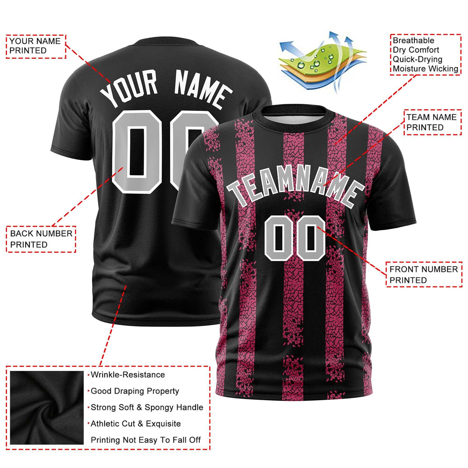 Custom Black Pink Personalized Chunky Striped Pattern Performance T-Shirt