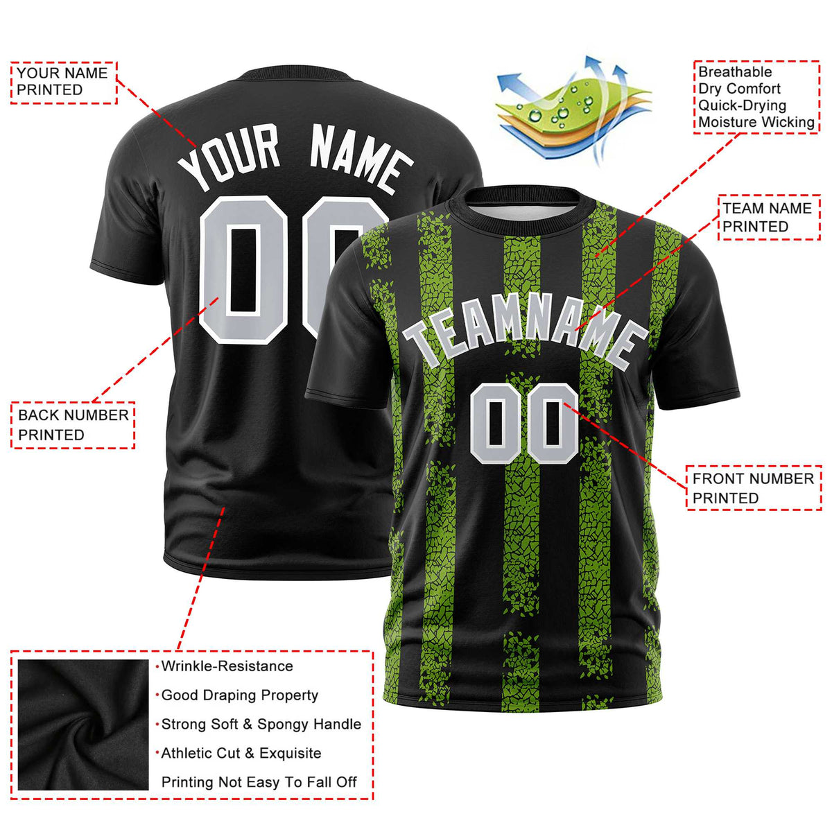 Custom Black-Neon Green Personalized Chunky Striped Pattern Performance T-Shirt