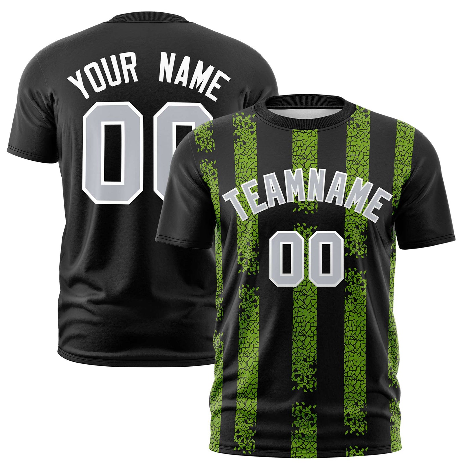 Custom Black-Neon Green Personalized Chunky Striped Pattern Performance T-Shirt