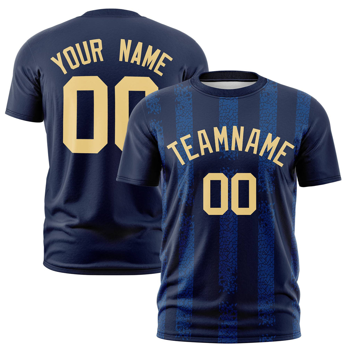 Custom Navy-Royal Blue Personalized Chunky Striped Pattern Performance T-Shirt