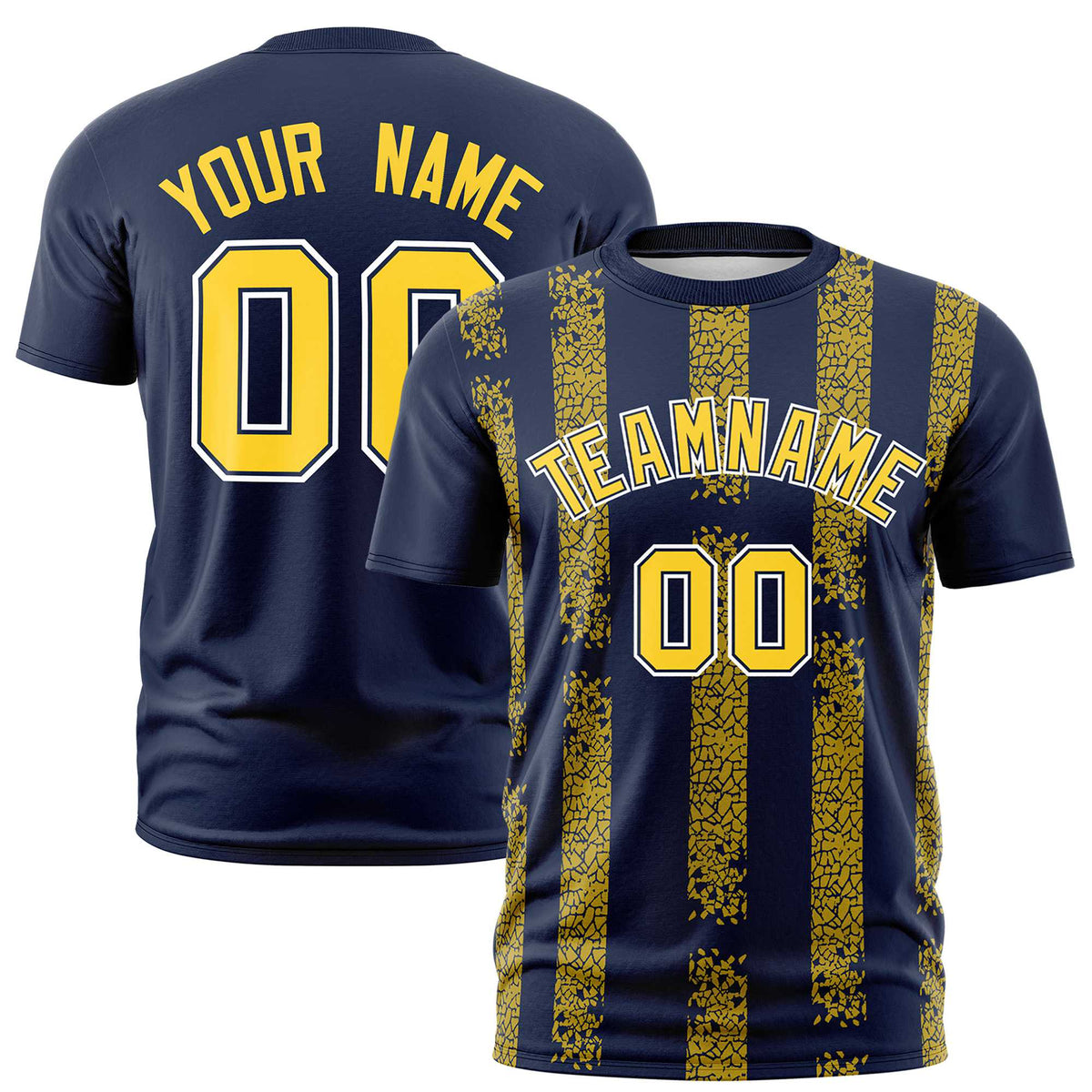Custom Navy Gold01 Personalized Chunky Striped Pattern Performance T-Shirt