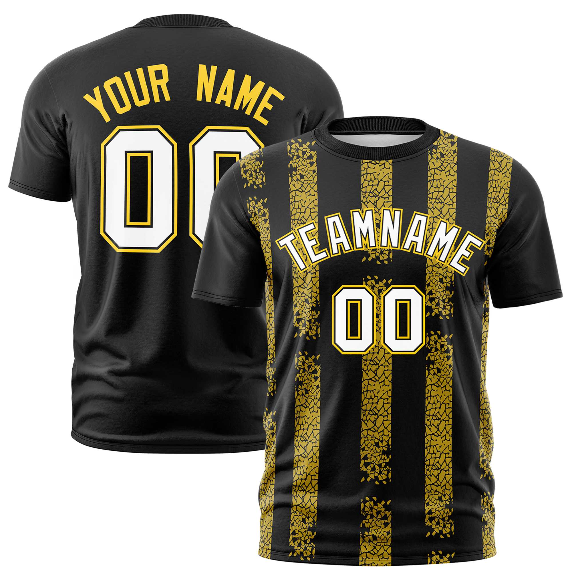 Custom Black Gold01 Personalized Chunky Striped Pattern Performance T-Shirt