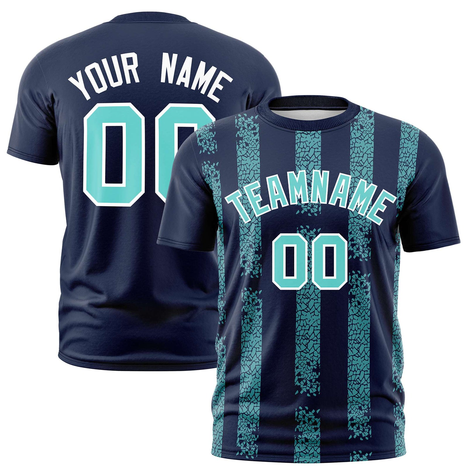 Custom Navy-Sky Blue Personalized Chunky Striped Pattern Performance T-Shirt
