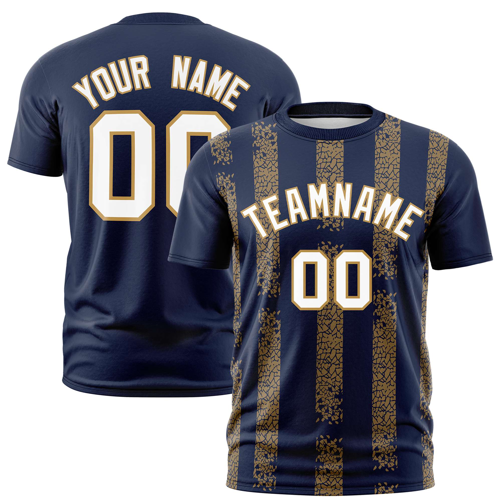 Custom Navy Gold Personalized Chunky Striped Pattern Performance T-Shirt