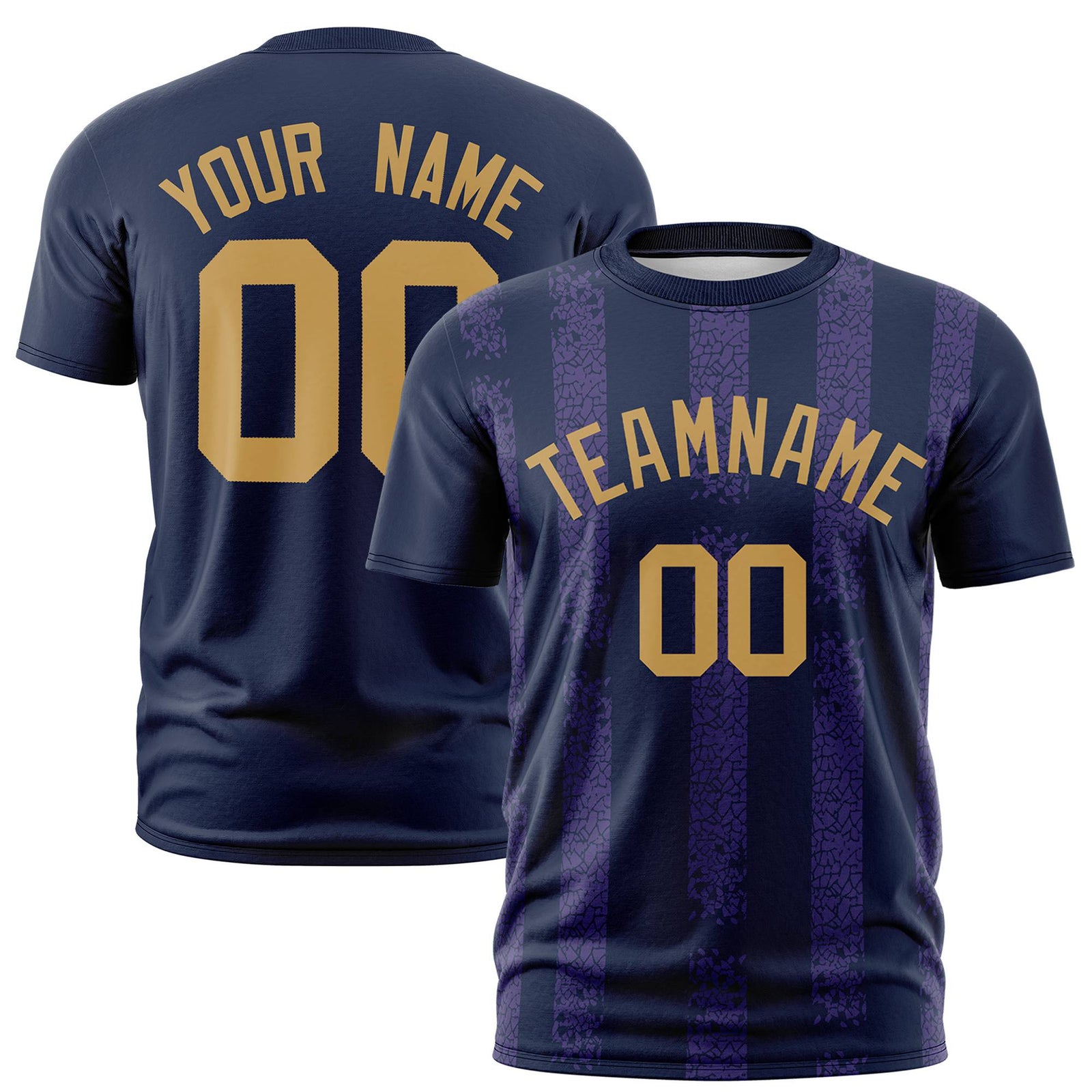 Custom Navy Purple Personalized Chunky Striped Pattern Performance T-Shirt