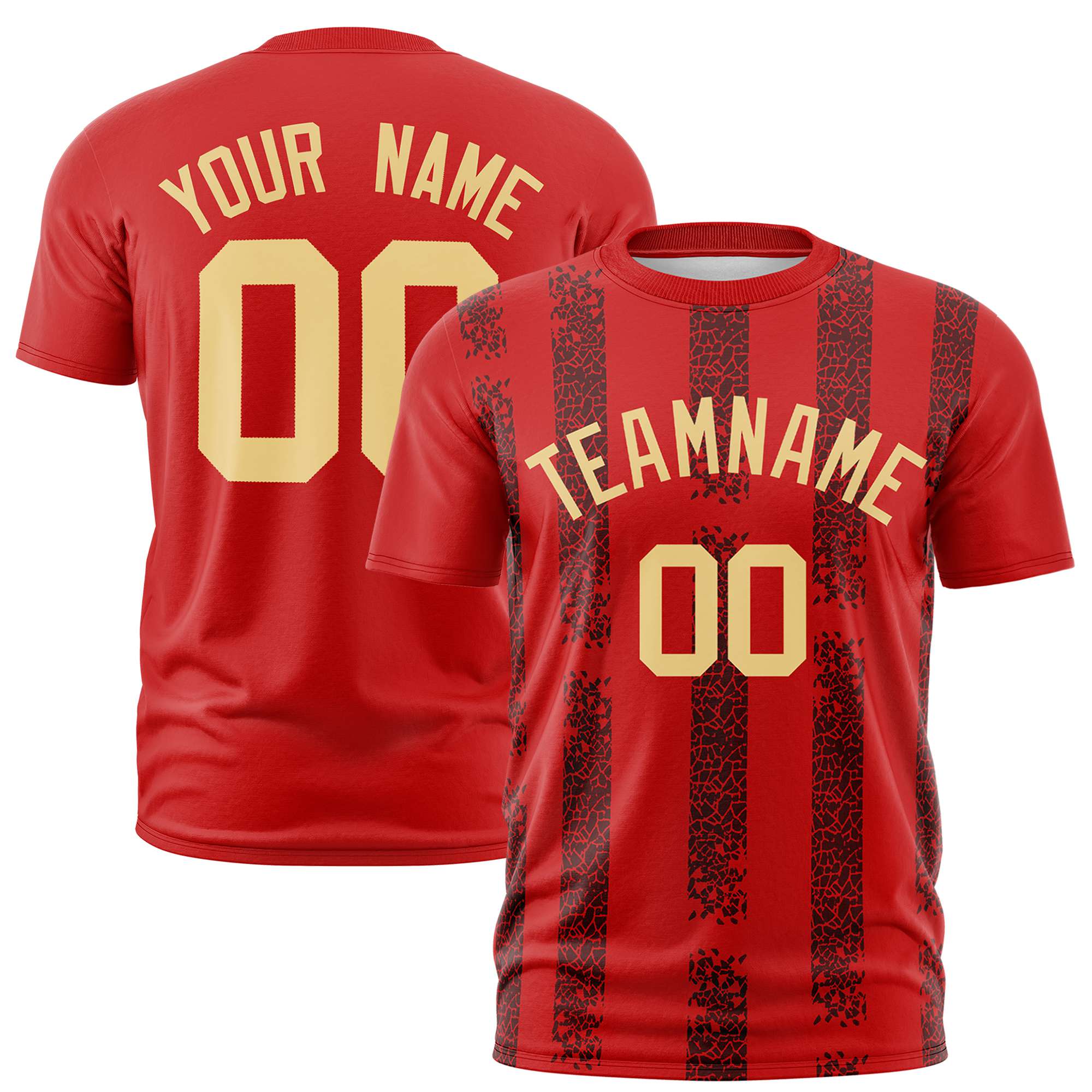 Custom Red Black Personalized Chunky Striped Pattern Performance T-Shirt