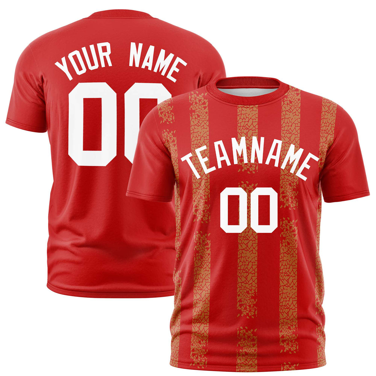 Custom Red-Old Gold Personalized Chunky Striped Pattern Performance T-Shirt