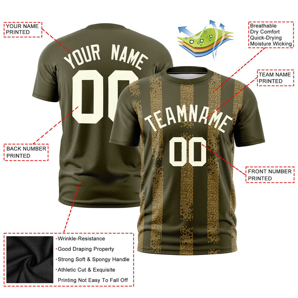 Custom Olive-Old Gold Personalized Chunky Striped Pattern Performance T-Shirt