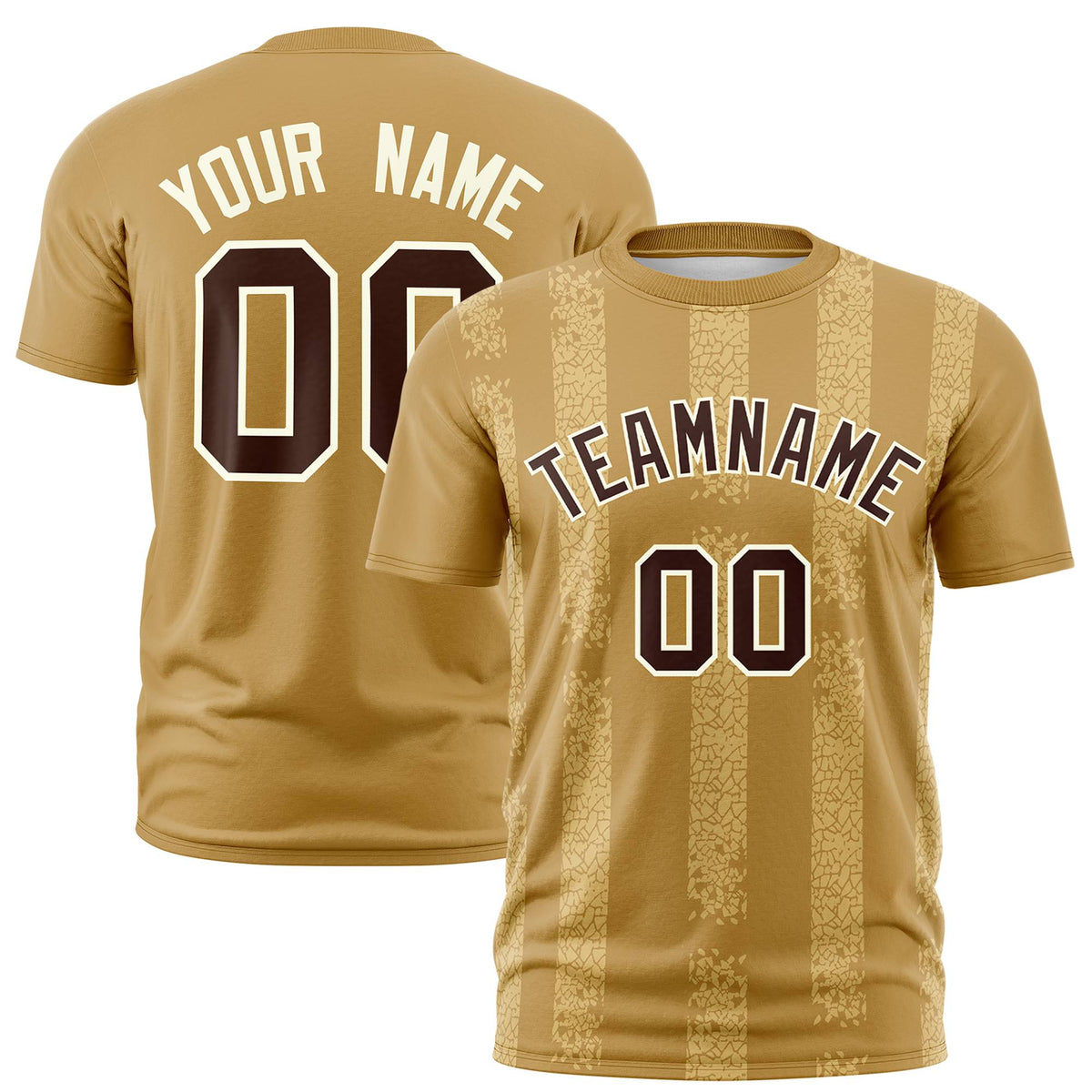 Custom Old Gold-Khaki Personalized Chunky Striped Pattern Performance T-Shirt
