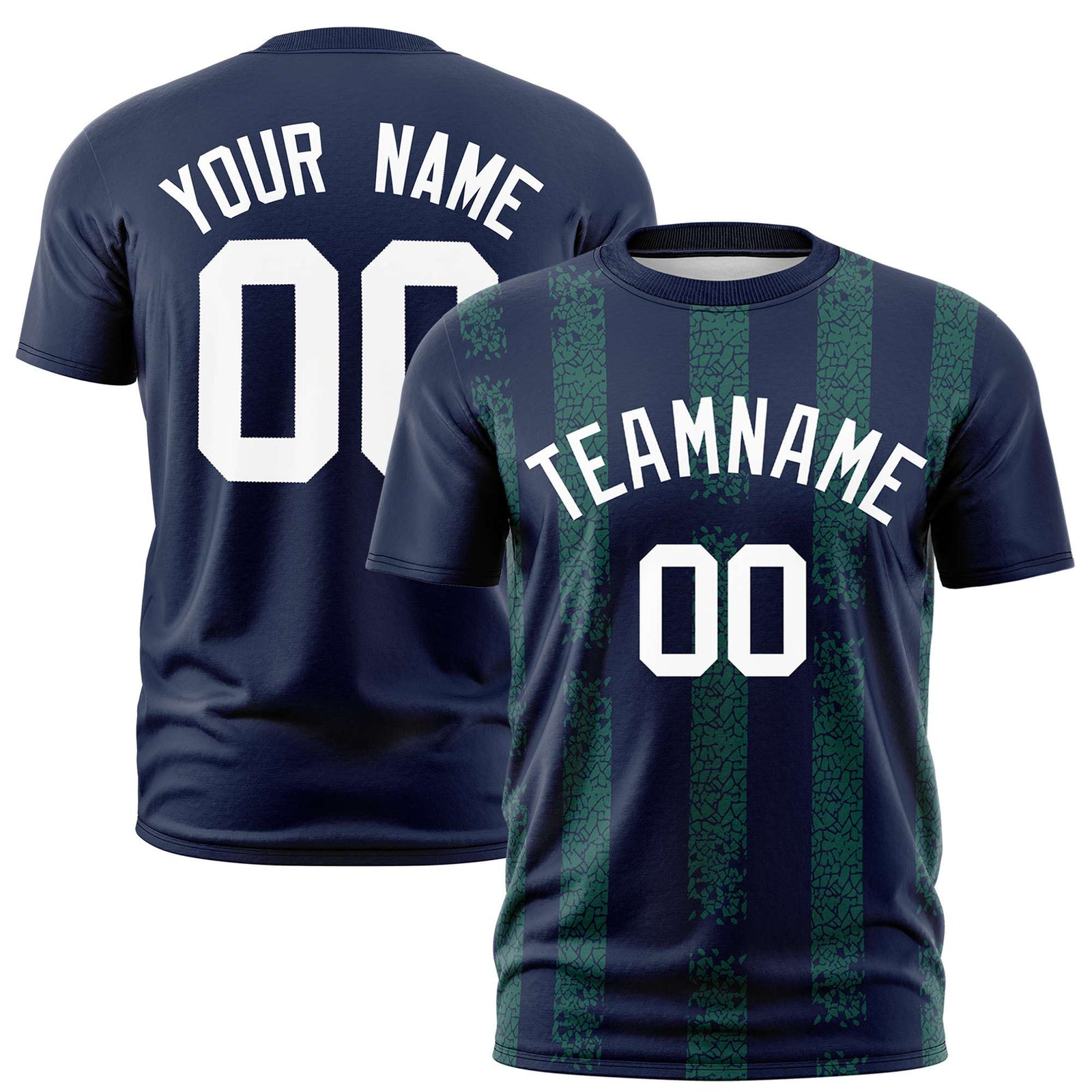 Custom Navy Teal Personalized Chunky Striped Pattern Performance T-Shirt