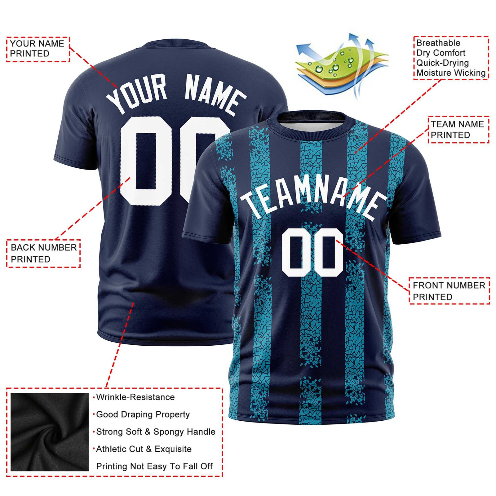 Custom Navy-Sky Blue Personalized Chunky Striped Pattern Performance T-Shirt