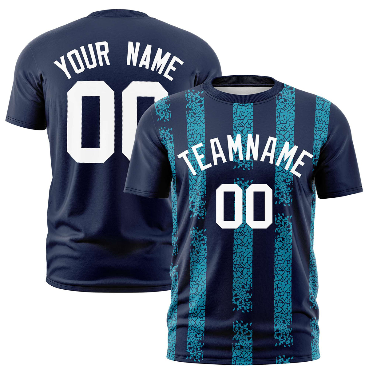Custom Navy-Sky Blue Personalized Chunky Striped Pattern Performance T-Shirt