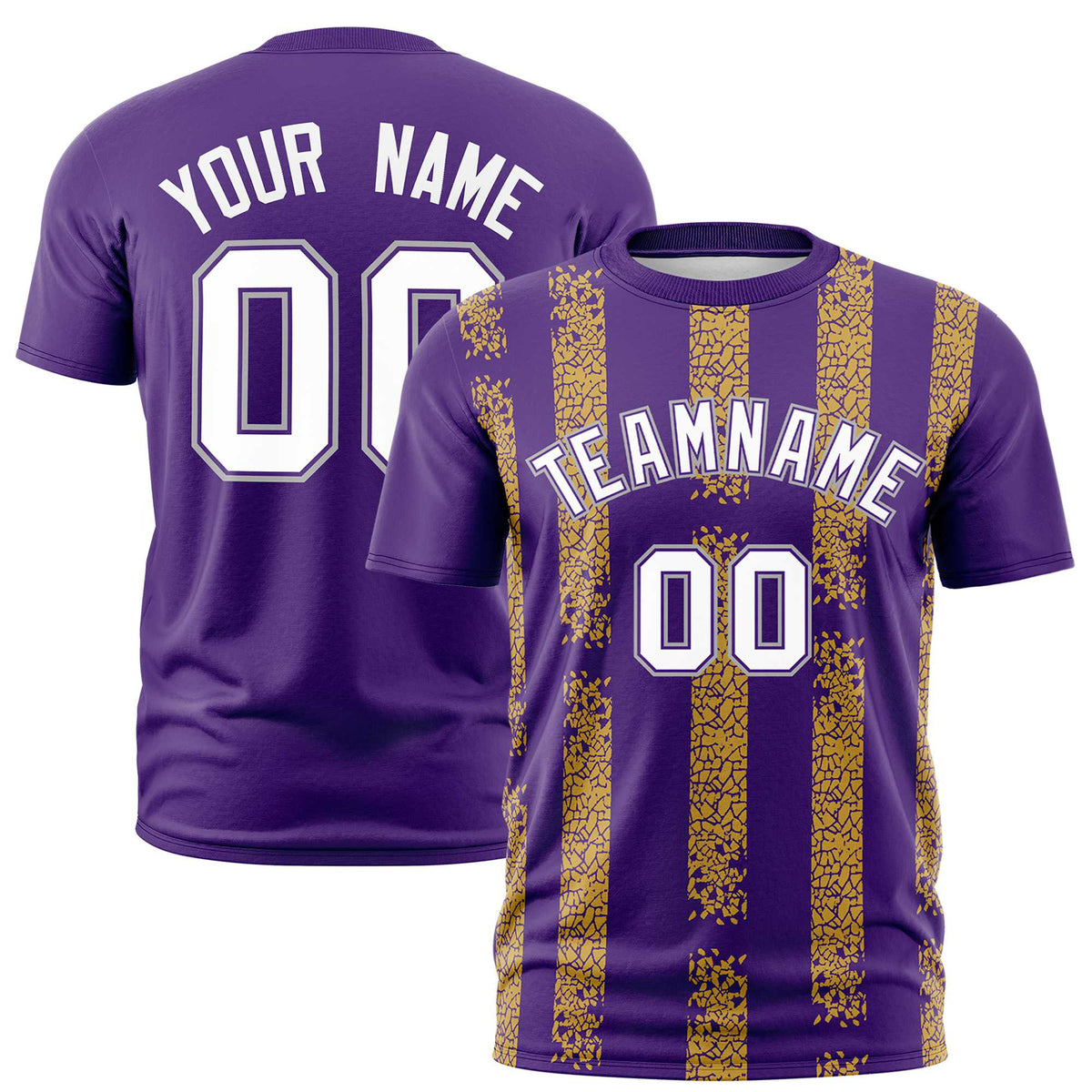 Custom Purple Gold01 Personalized Chunky Striped Pattern Performance T-Shirt