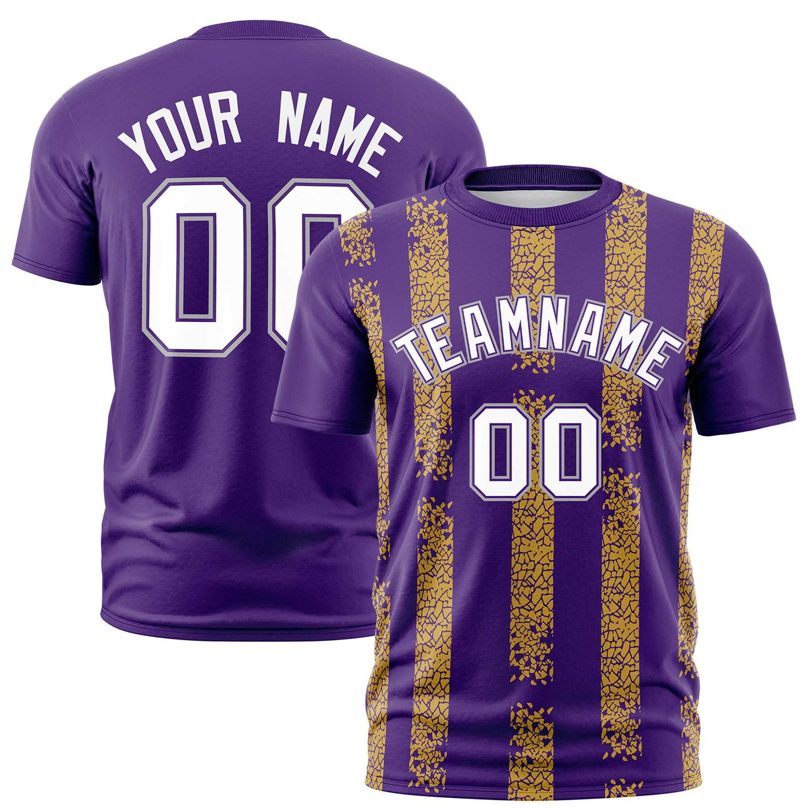 Custom Purple Gold01 Personalized Chunky Striped Pattern Performance T-Shirt