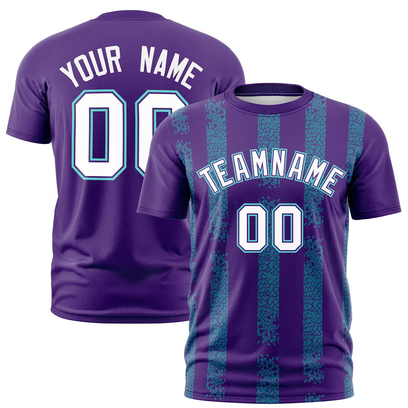Custom Purple-Sky Blue Personalized Chunky Striped Pattern Performance T-Shirt