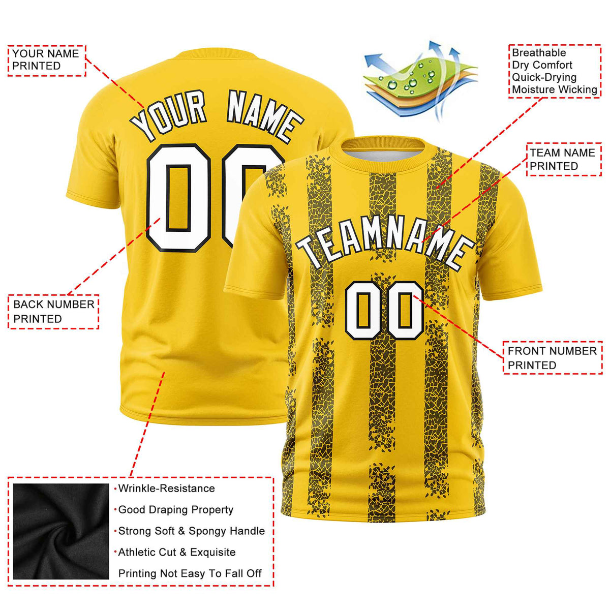 Custom Gold01 Black Personalized Chunky Striped Pattern Performance T-Shirt