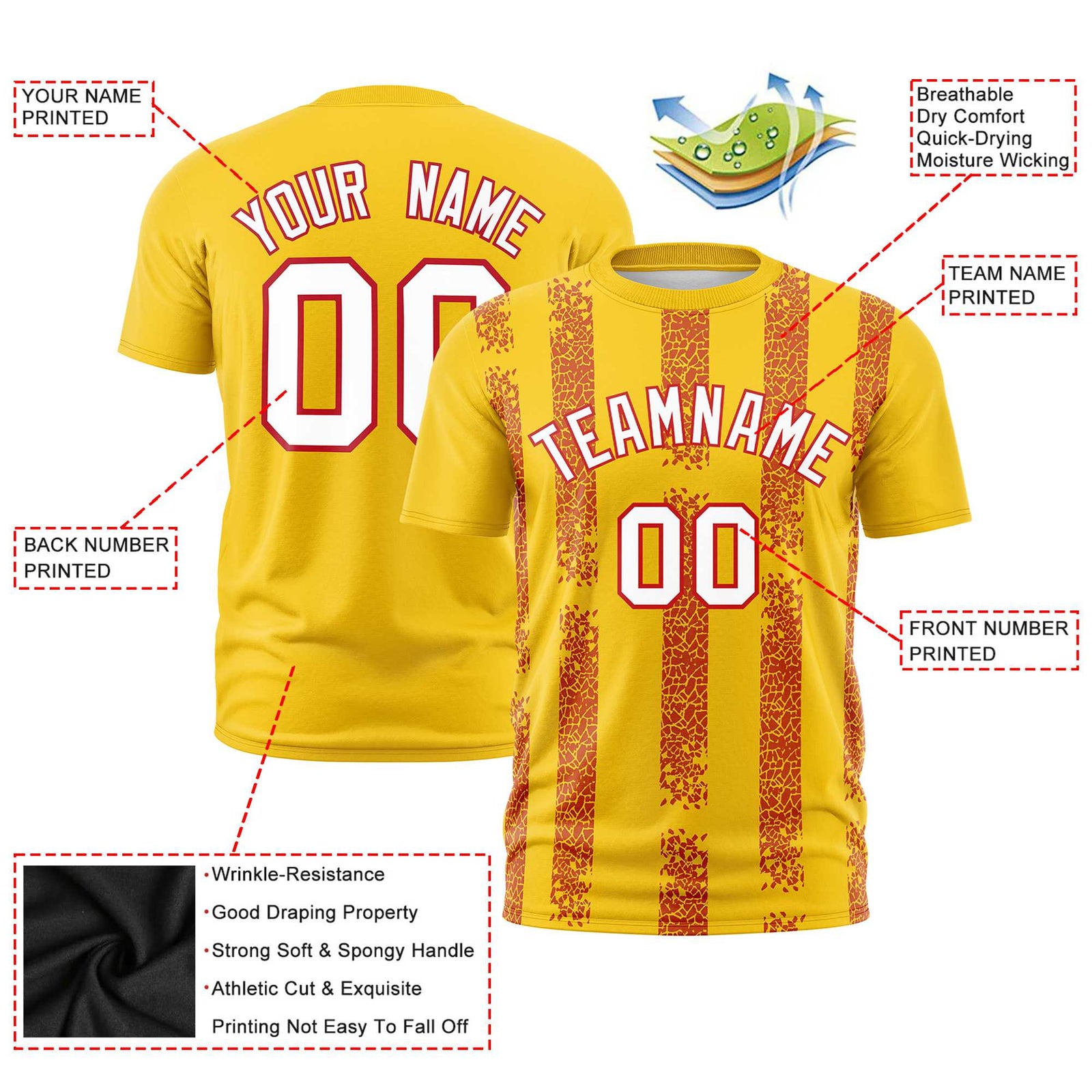 Custom Gold01 Orange Personalized Chunky Striped Pattern Performance T-Shirt