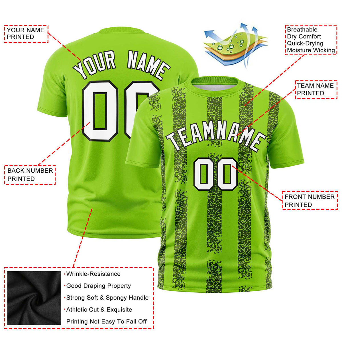 Custom Neon Green Black Personalized Chunky Striped Pattern Performance T-Shirt