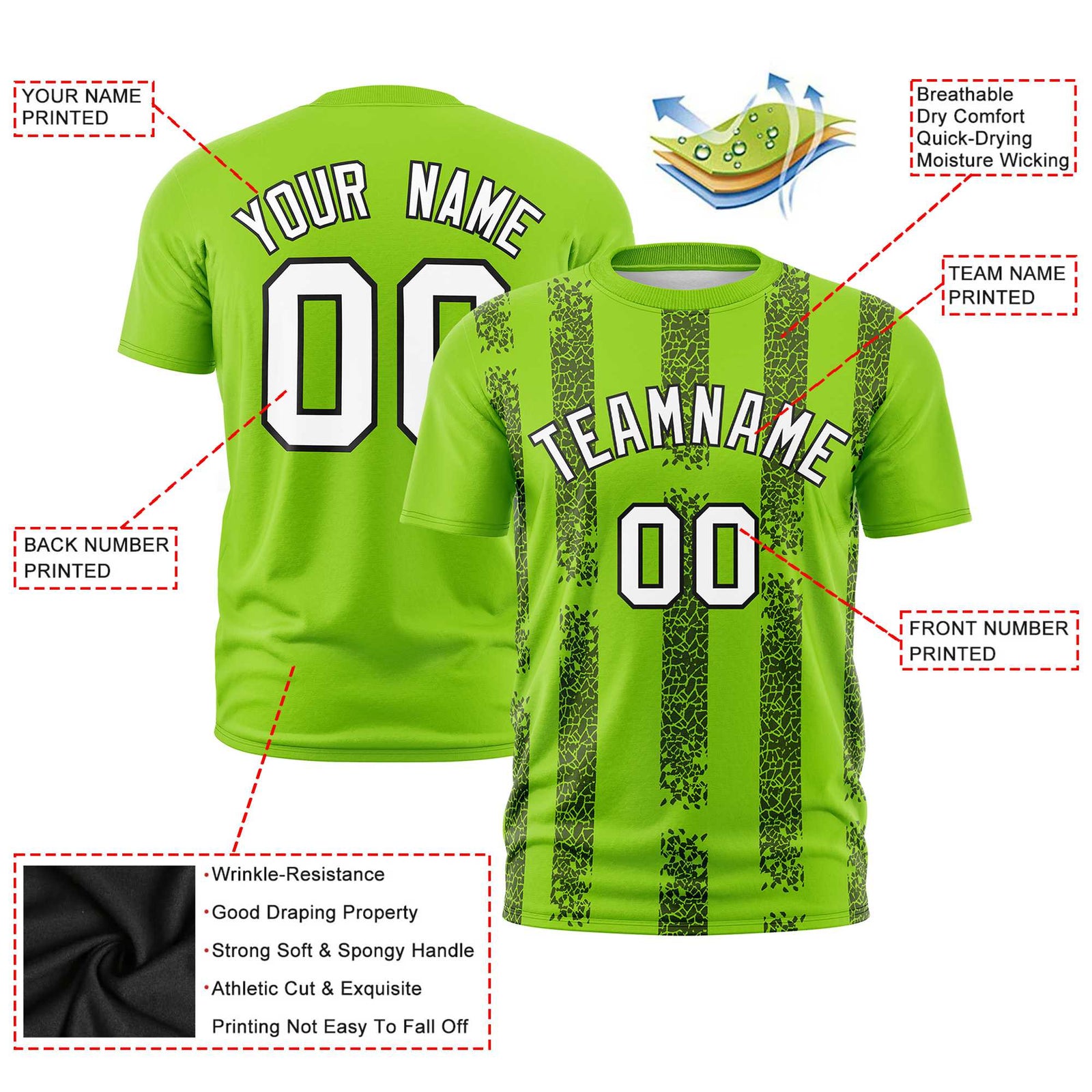 Custom Neon Green Black Personalized Chunky Striped Pattern Performance T-Shirt