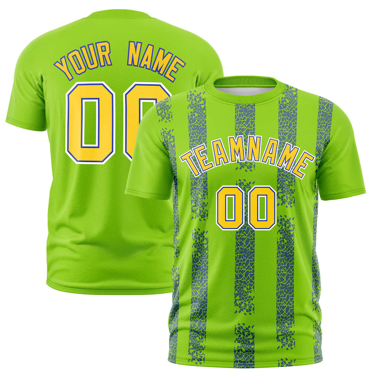 Custom Neon Green Royal Blue Personalized Chunky Striped Pattern Performance T-Shirt