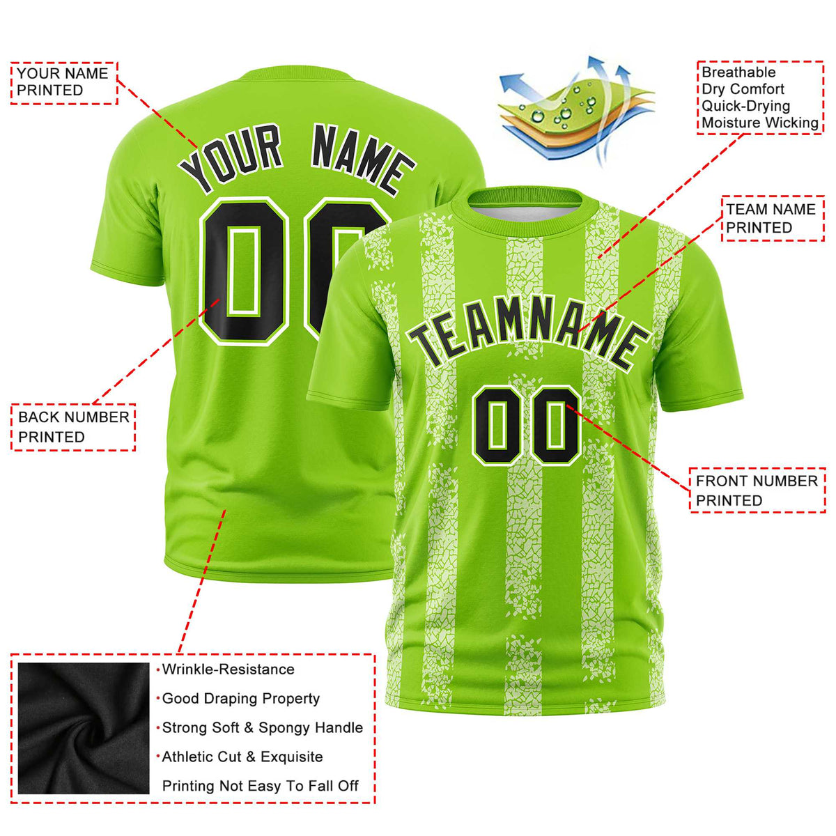 Custom Neon Green White Personalized Chunky Striped Pattern Performance T-Shirt